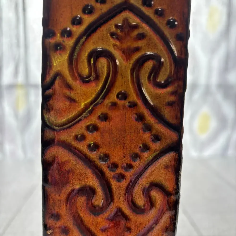 Rustic Metal Candle Holder Set of 3 Embossed Copper Finish